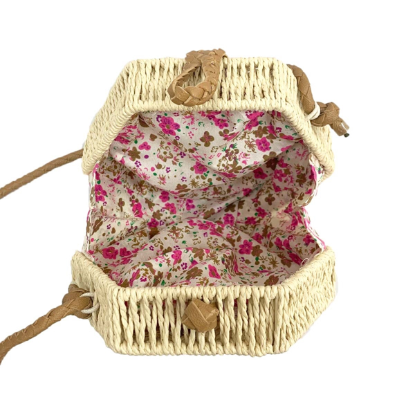 Picture of NATURAL STRAW HEXAGON CROSSBODY BAG