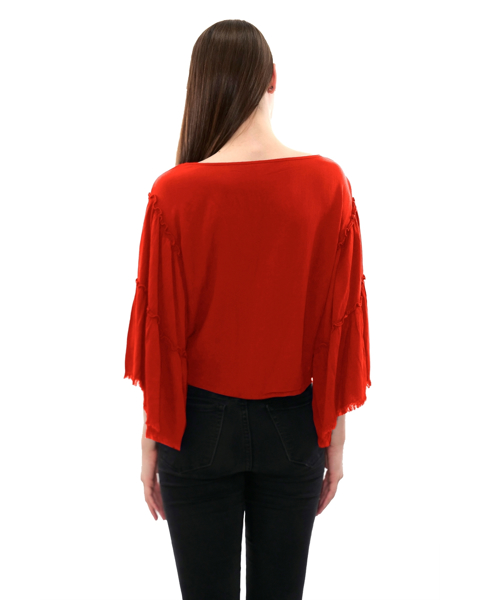 Picture of TIE FRONT RAYON GAUZE TOP WITH DRAMATIC BELL SLEEVES