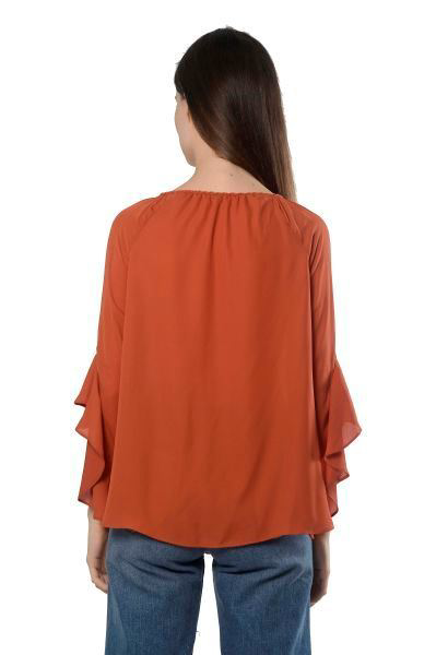 Picture of TIE NECK RUFFLE SLEEVE BLOUSE