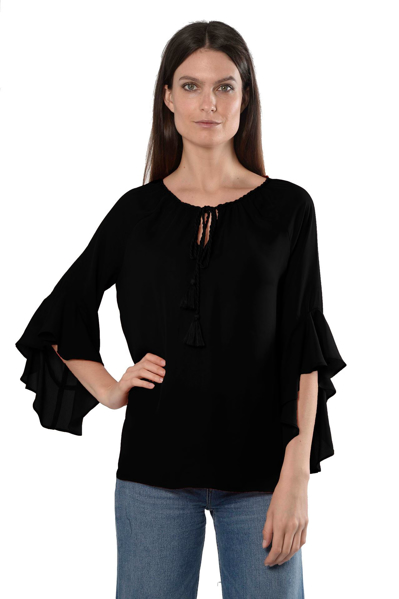 Picture of TIE NECK RUFFLE SLEEVE BLOUSE