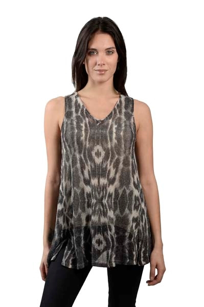 Picture of SLEEVELESS V-NECK SWEATER TOP WITH WOVEN BACK