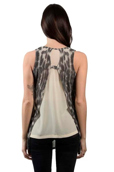 Picture of SLEEVELESS V-NECK SWEATER TOP WITH WOVEN BACK