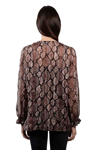 Picture of PRINTED SNAKESKIN BLOUSE WITH BEADED NECK AND TASSELS