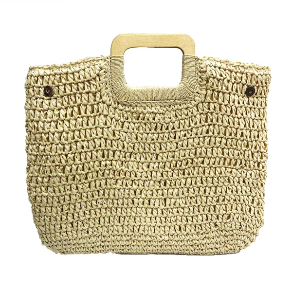 Picture of STRAW TOTE WITH WOODEN HANDLES