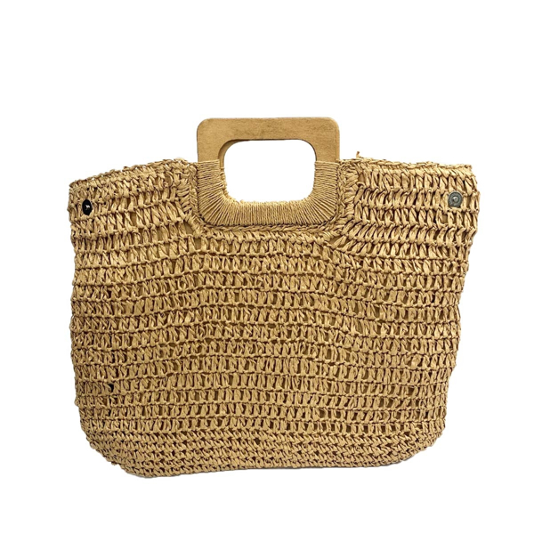 Picture of STRAW TOTE WITH WOODEN HANDLES