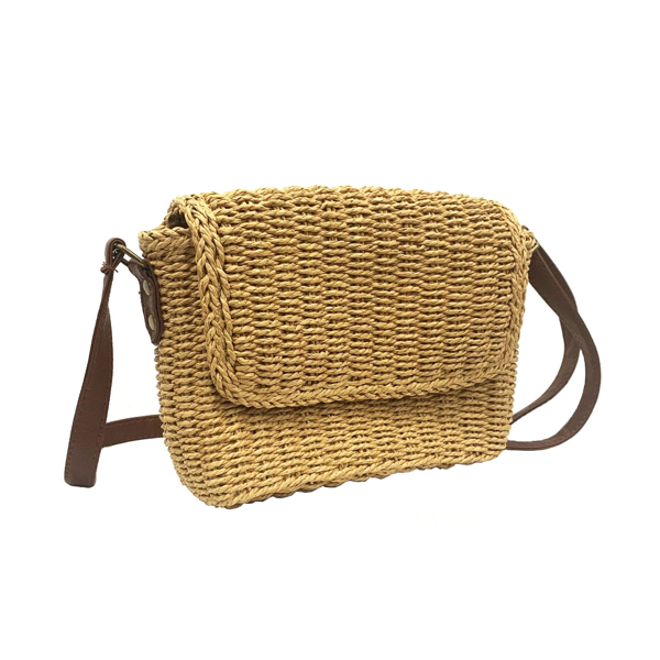 Picture of WHEAT STRAW BAG WITH FAUX LEATHER STRAP