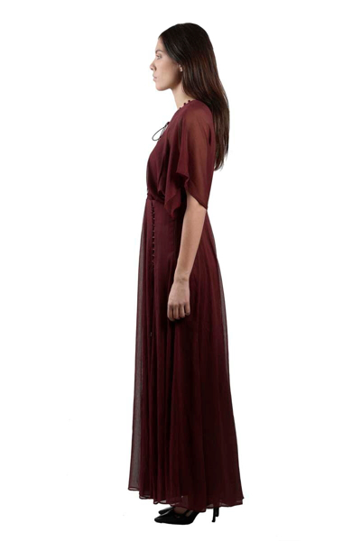 Picture of LACE-UP MAXI DRESS WITH LACING NECK LINE FLUTTER SLVS