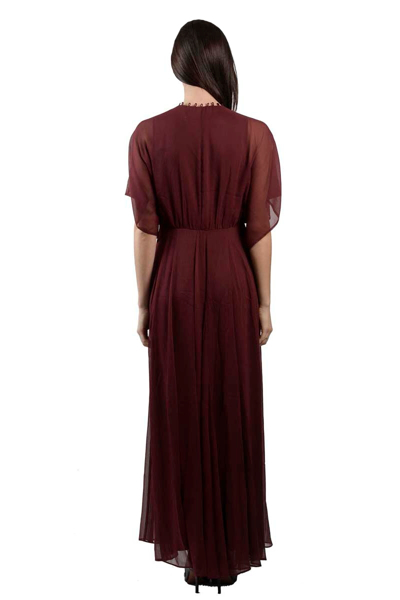 Picture of LACE-UP MAXI DRESS WITH LACING NECK LINE FLUTTER SLVS