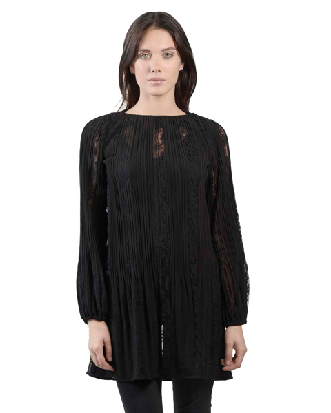 Picture of LONG SLEEVE PLEATED DRESS WITH LACE INSERT