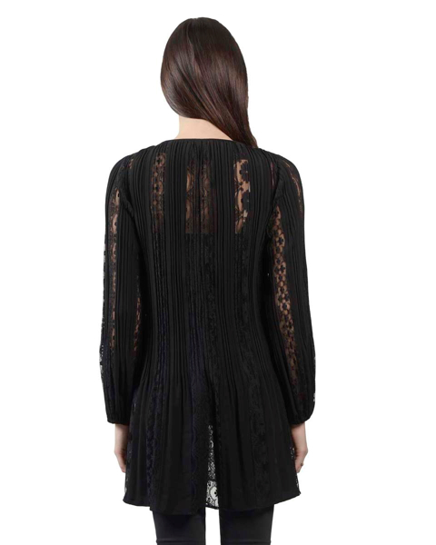 Picture of LONG SLEEVE PLEATED DRESS WITH LACE INSERT