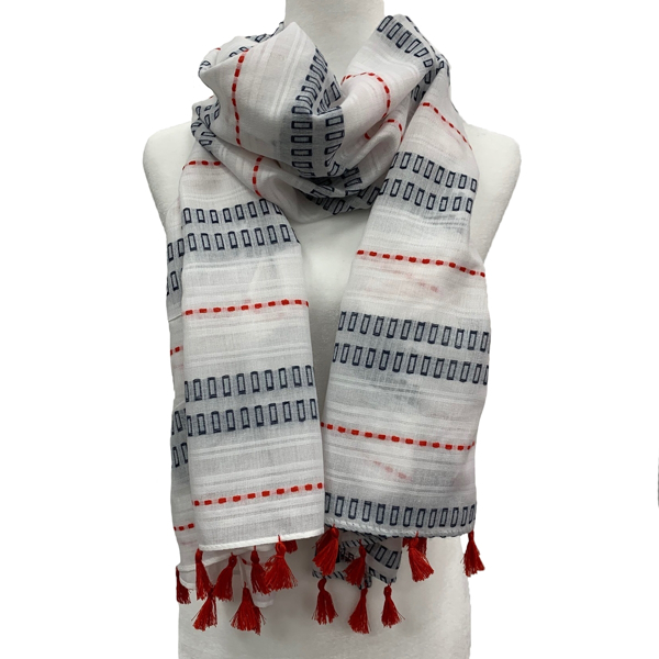 Picture of ANNA CAI WHITE GREY GEO SCARF WITH FRINGE